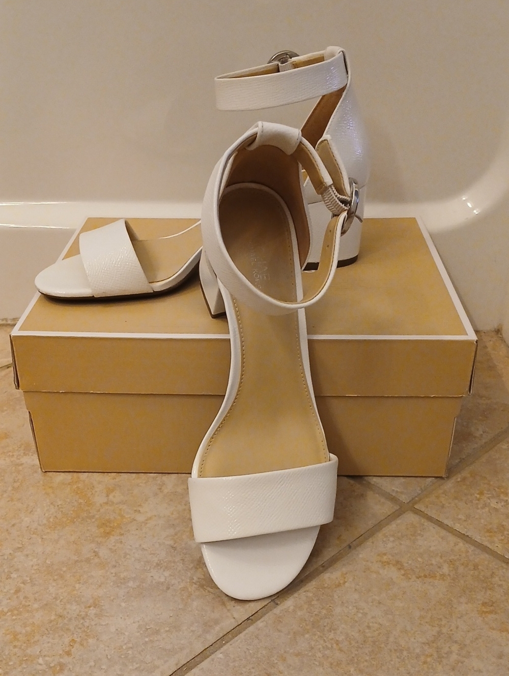 MICHAEL Michael Kors White Ankle Strap Heels